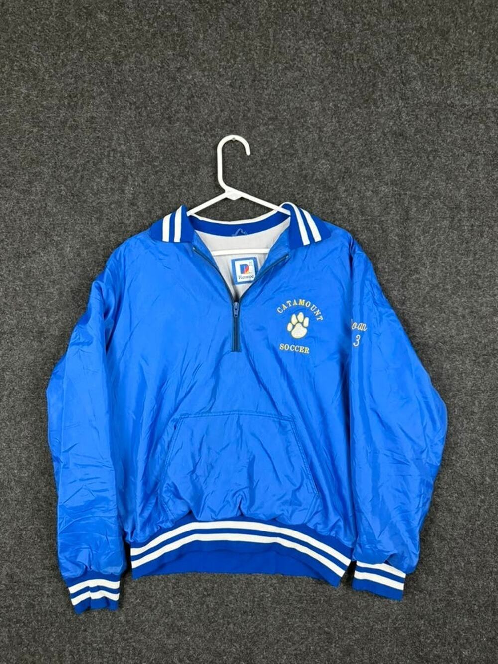 Vintage Rennoc Catamount Soccer Pullover Jacket USA Blue Nylon Mens M 90s